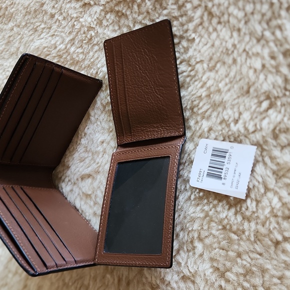 NWT Coach Men's Compact ID Dark Saddle Calf Leather 3-in-1 Wallet 🤎 - Picture 8 of 15